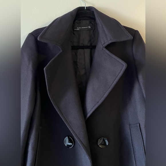 ZARA NAVY BLUE WOOL BLEND DOUBLE BREASTED  COAT BLOGGER FAVOURITE MINIMALIST M - Picture 11 of 16